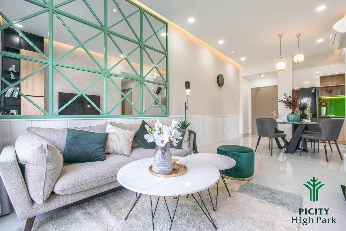 Khu vực Sofa Ph&ograve;ng kh&aacute;ch Căn hộ Pi City Thạnh Xu&acirc;n Quận 12