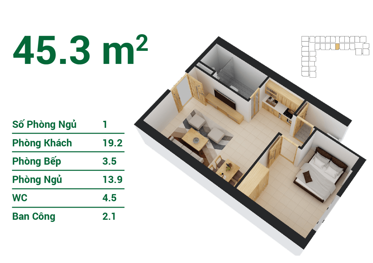 Thiết kế căn hộ 45,3m2 Thiết kế căn hộ 45,3m2
