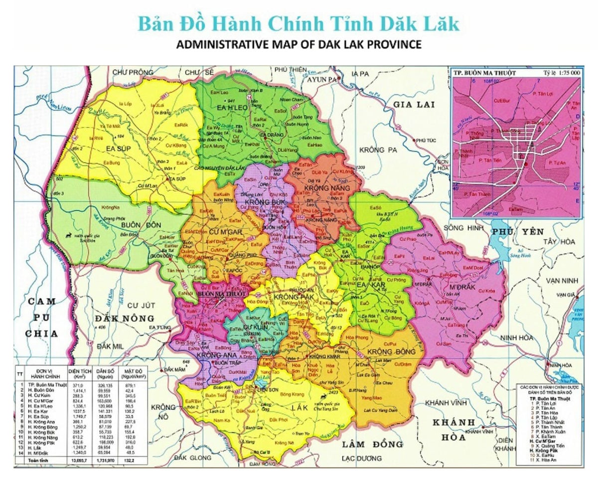 Bản đồ Hành Chính Tỉnh Đắk Lắk Bản đồ Hành Chính Tỉnh Đắk Lắk