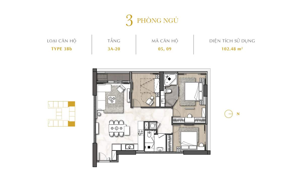 Thiết kế Căn hộ 3 PN The Royal Đà Nẵng Thiết kế Căn hộ 3 PN The Royal Đà Nẵng