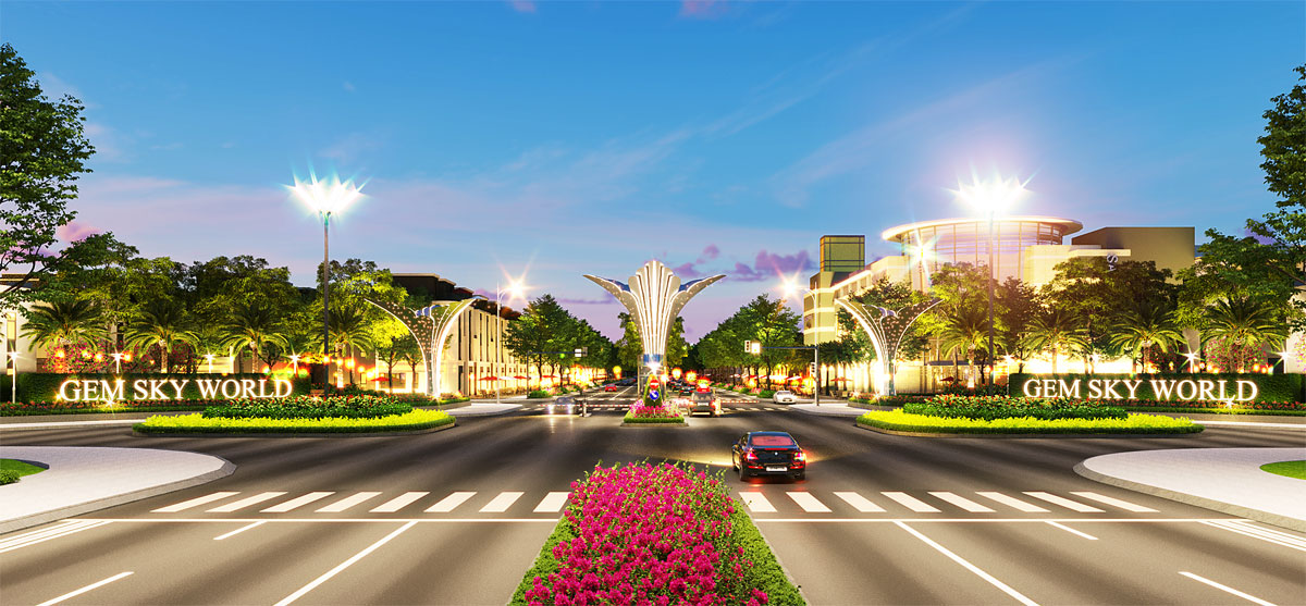 cong chinh du an gem long thanh ve dem - GEM SKY WORLD LONG TH&Agrave;NH ĐỒNG NAI