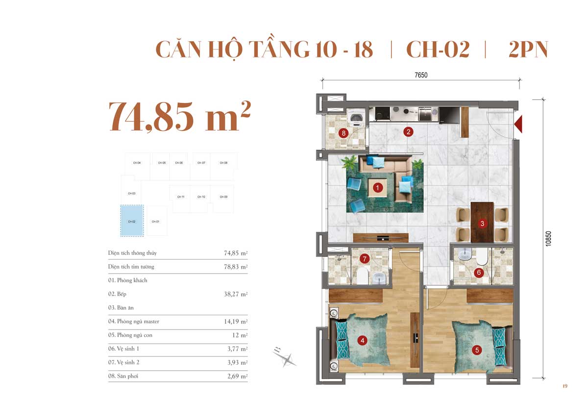 Thiết kế căn hộ 70,85m2 &ndash; 2 PN