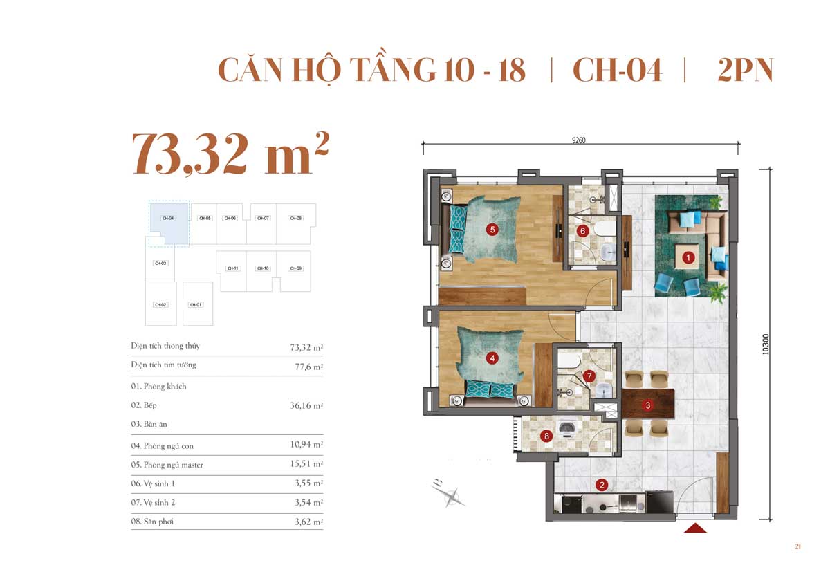 Thiết kế căn hộ 73,32m2 &ndash; 2 PN