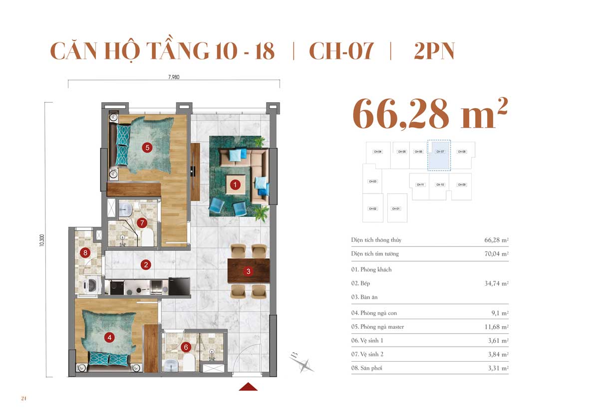 Thiết kế căn hộ 66,28m2 &ndash; 2 PN
