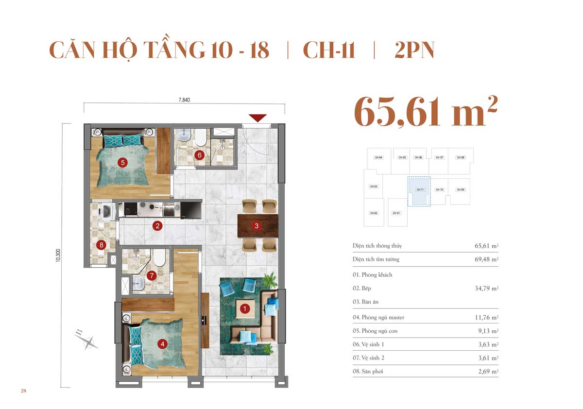 Thiết kế căn hộ 65,61m2 &ndash; 2 PN