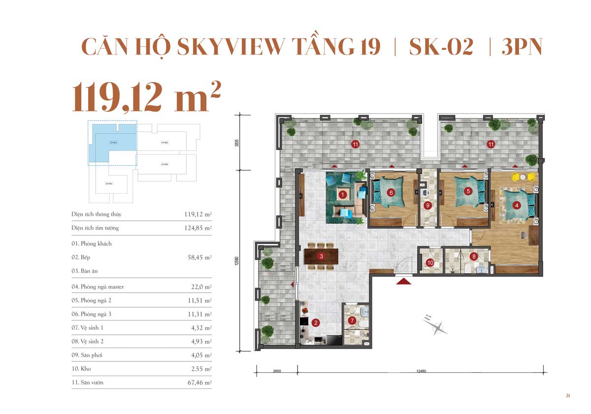 Thiết kế căn hộ 119,12m2 &ndash; 3 PN