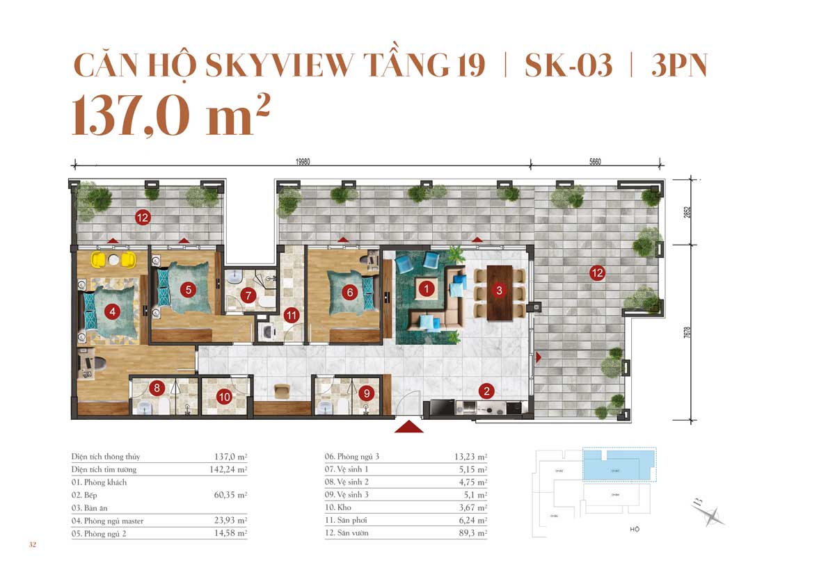 Thiết kế căn hộ 137m2 &ndash; 3 PN