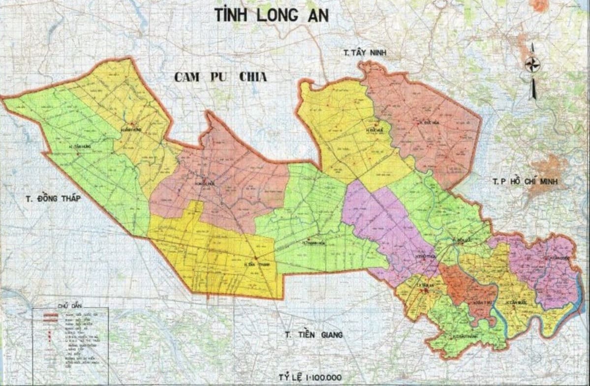 Bảng đồ Long An tiếp gi&aacute;p với nhiều Tỉnh Th&agrave;nh