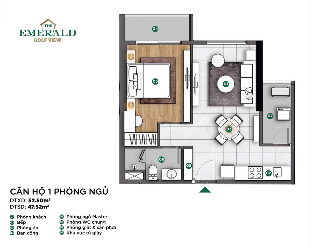 Thiết kế Căn hộ 1 Ph&ograve;ng ngủ