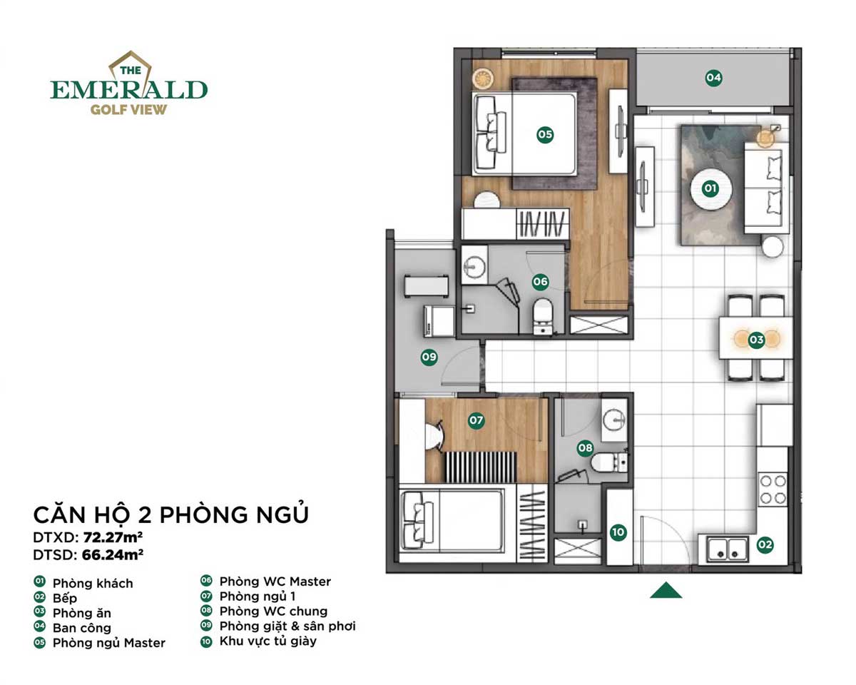 Thiết kế Căn hộ 2 Ph&ograve;ng ngủ