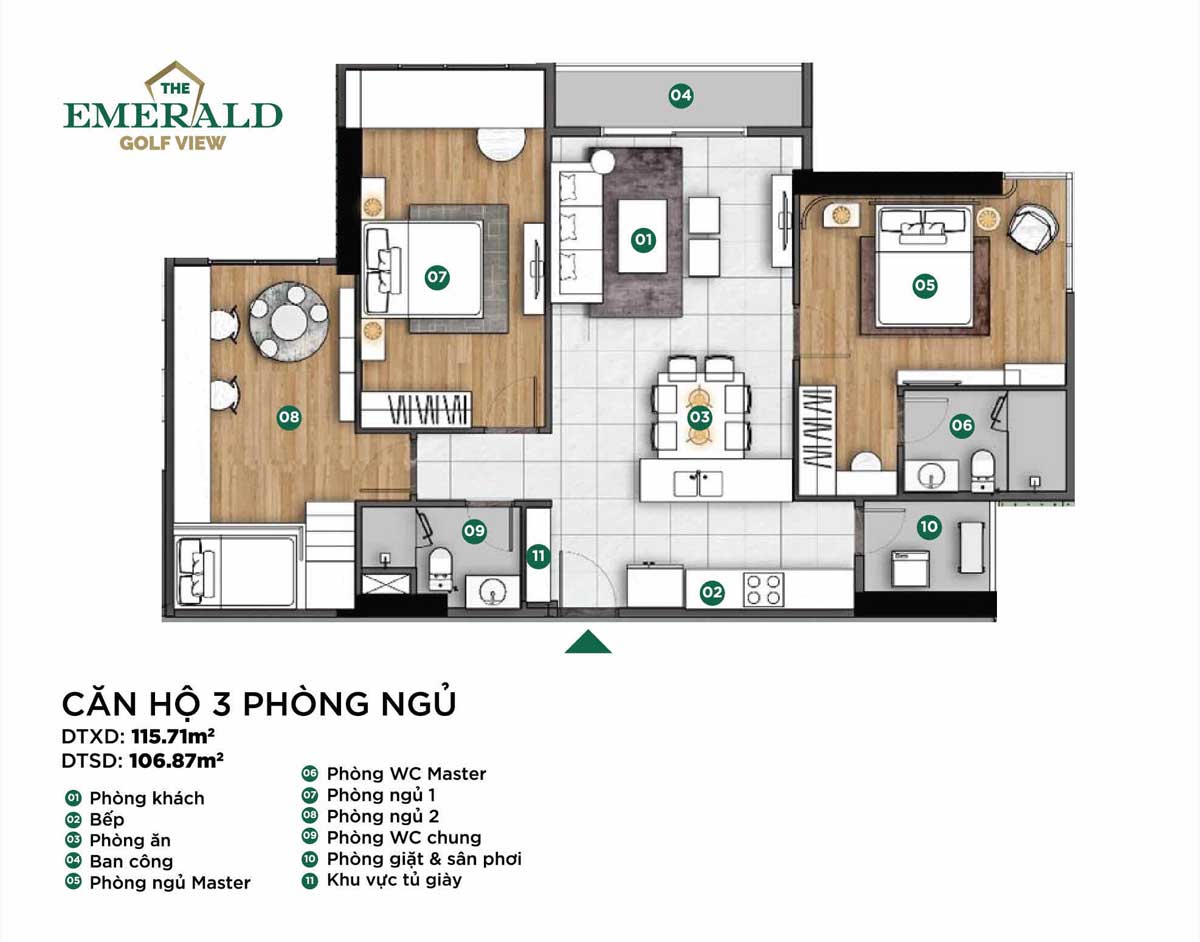 Thiết kế Căn hộ 3 Ph&ograve;ng ngủ