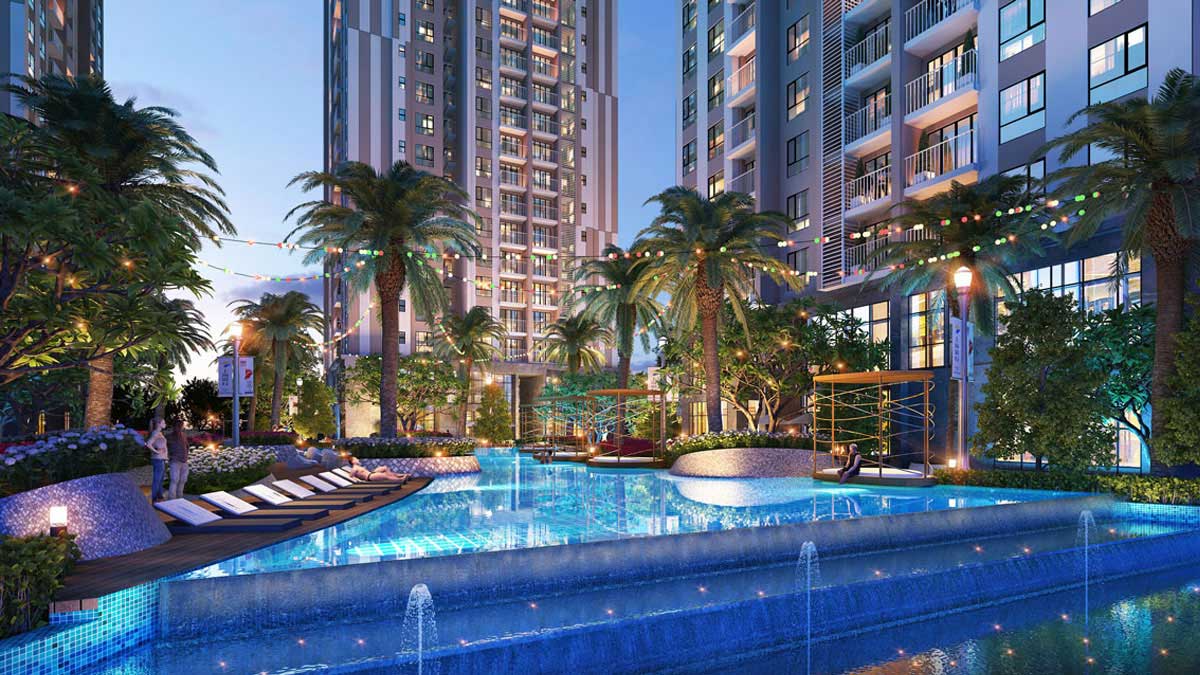 Hồ bơi tràn bờ tại Dự án Căn hộ Gem Central Park Bình Dương Hồ bơi tràn bờ tại Dự án Căn hộ Gem Central Park Bình Dương