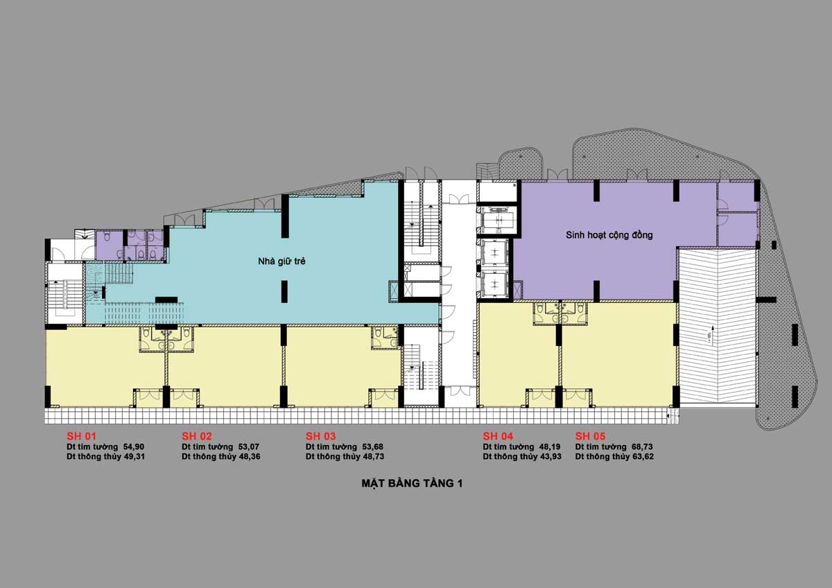 Mặt bằng tầng Trệt Shophouse