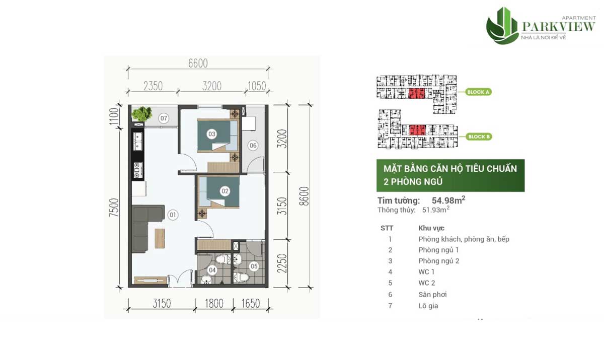 thiet ke can ho 2 pn 54m2 can ho parkview apartment binh duong - PARKVIEW IRIS TOWER