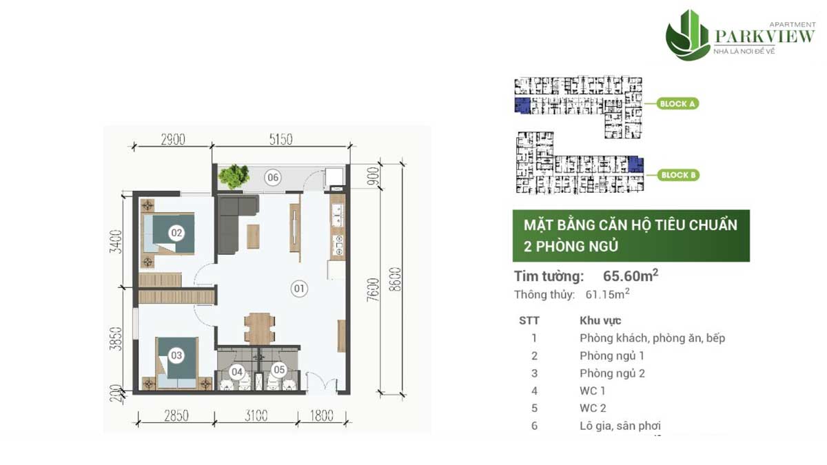 thiet ke can ho 2 pn 65m2 can ho parkview apartment binh duong - PARKVIEW IRIS TOWER