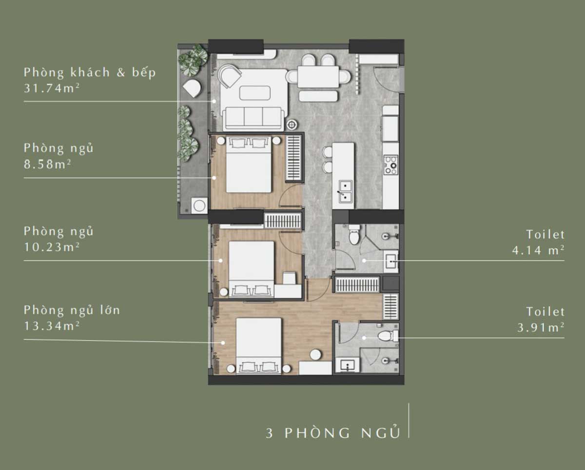 Thiết kế Căn hộ 3PN Anderson Park Bình Dương Thiết kế Căn hộ 3PN Anderson Park Bình Dương