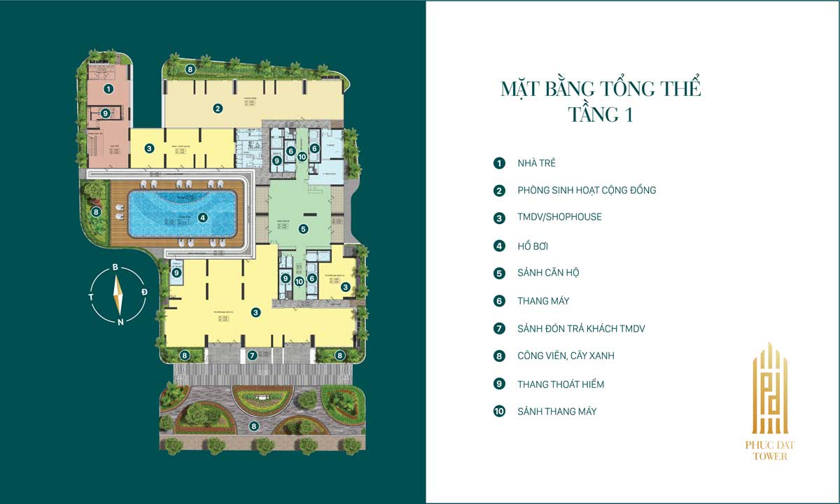 Mat bang dien hinh tang 1 phuc dat tower - Ph&uacute;c Đạt Tower