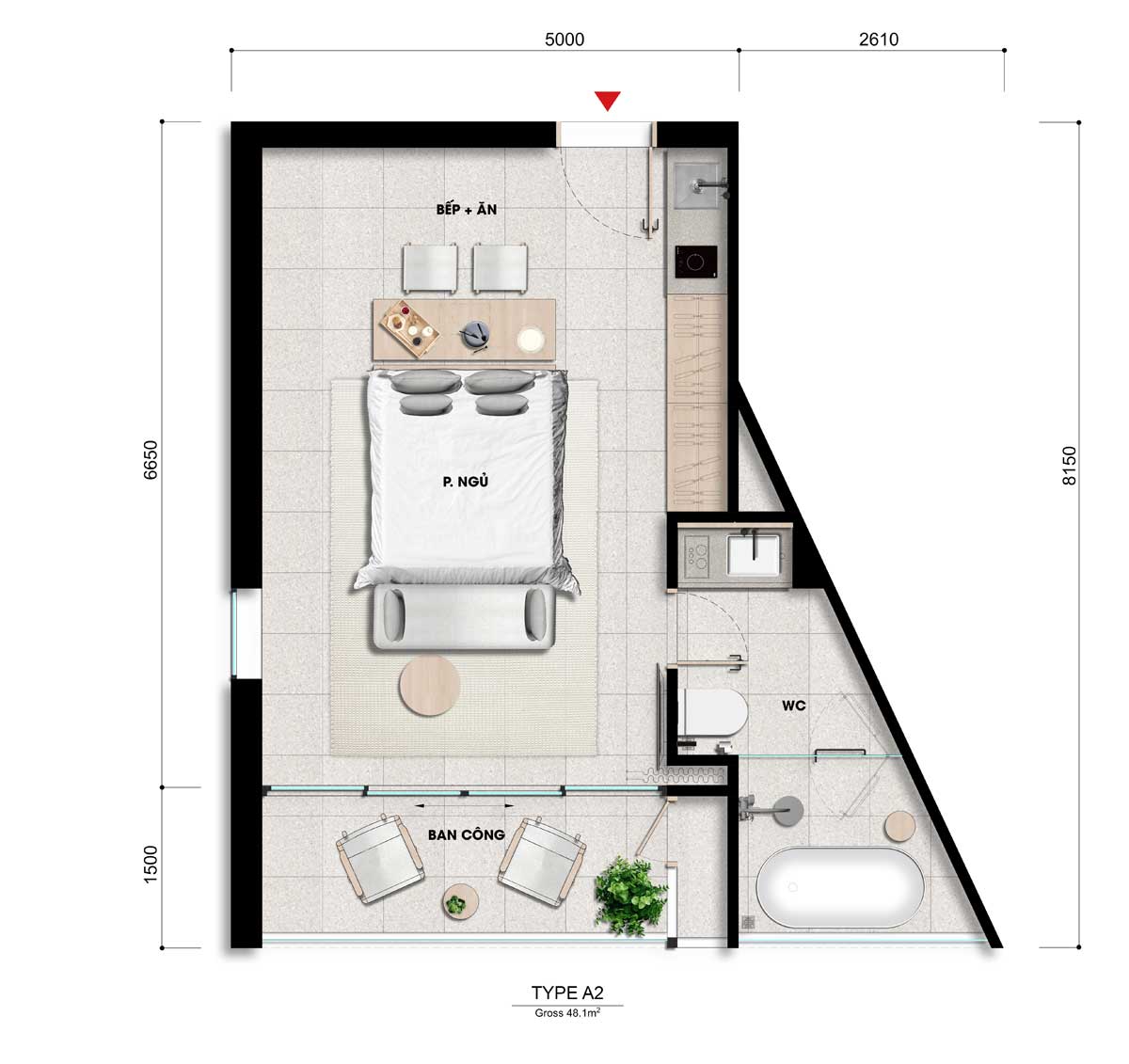 Thiet ke Can ho 1PN A2 Wyndham Coast - Wyndham Coast By Thanh Long Bay