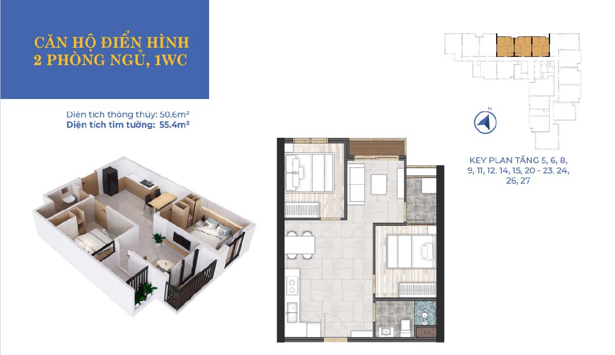 thiet ke can ho 2pn 1wc calla apartment quy nhon 2022 - Calla Apartment Quy Nhơn