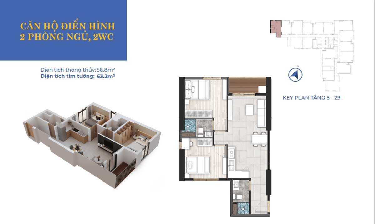 thiet ke can ho 2pn 2wc calla apartment quy nhon 2022 - Calla Apartment Quy Nhơn