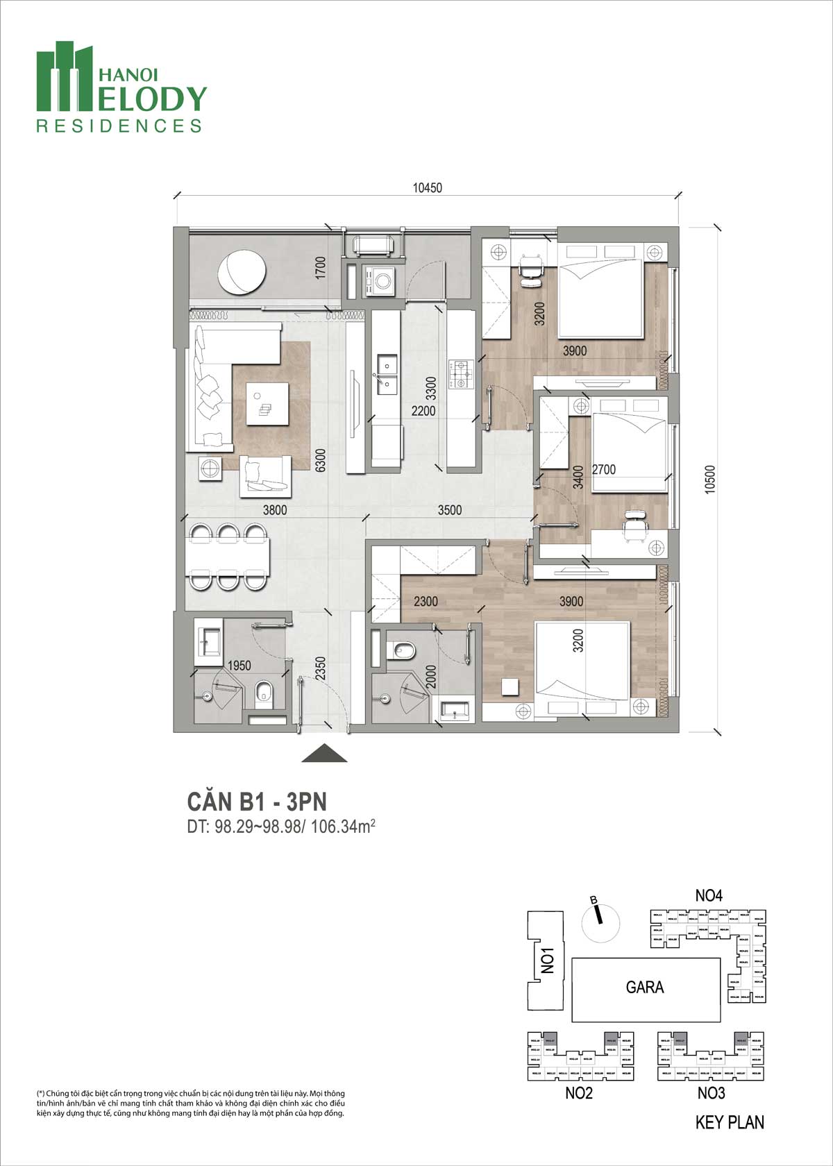 Căn hộ 3PN H&agrave; Nội Melody Residences