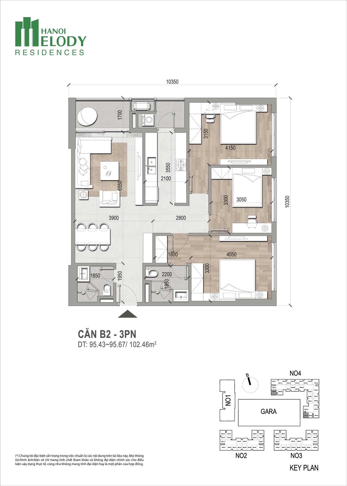 Căn hộ 3PN H&agrave; Nội Melody Residences