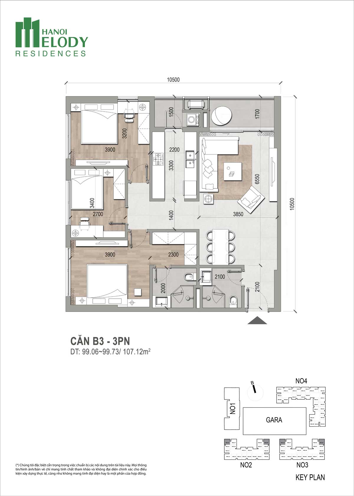Căn hộ 3PN H&agrave; Nội Melody Residences
