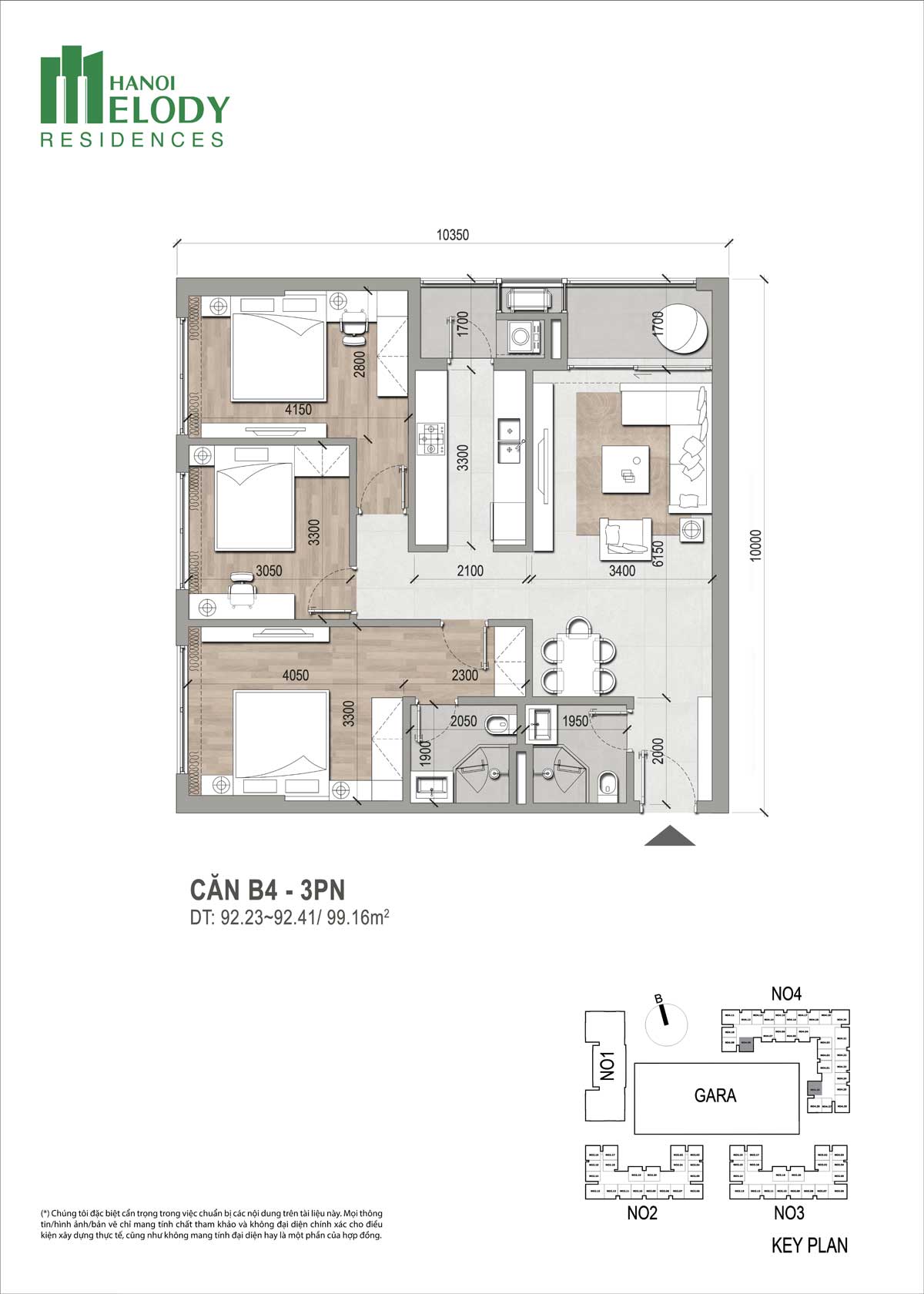 Căn hộ 3PN H&agrave; Nội Melody Residences