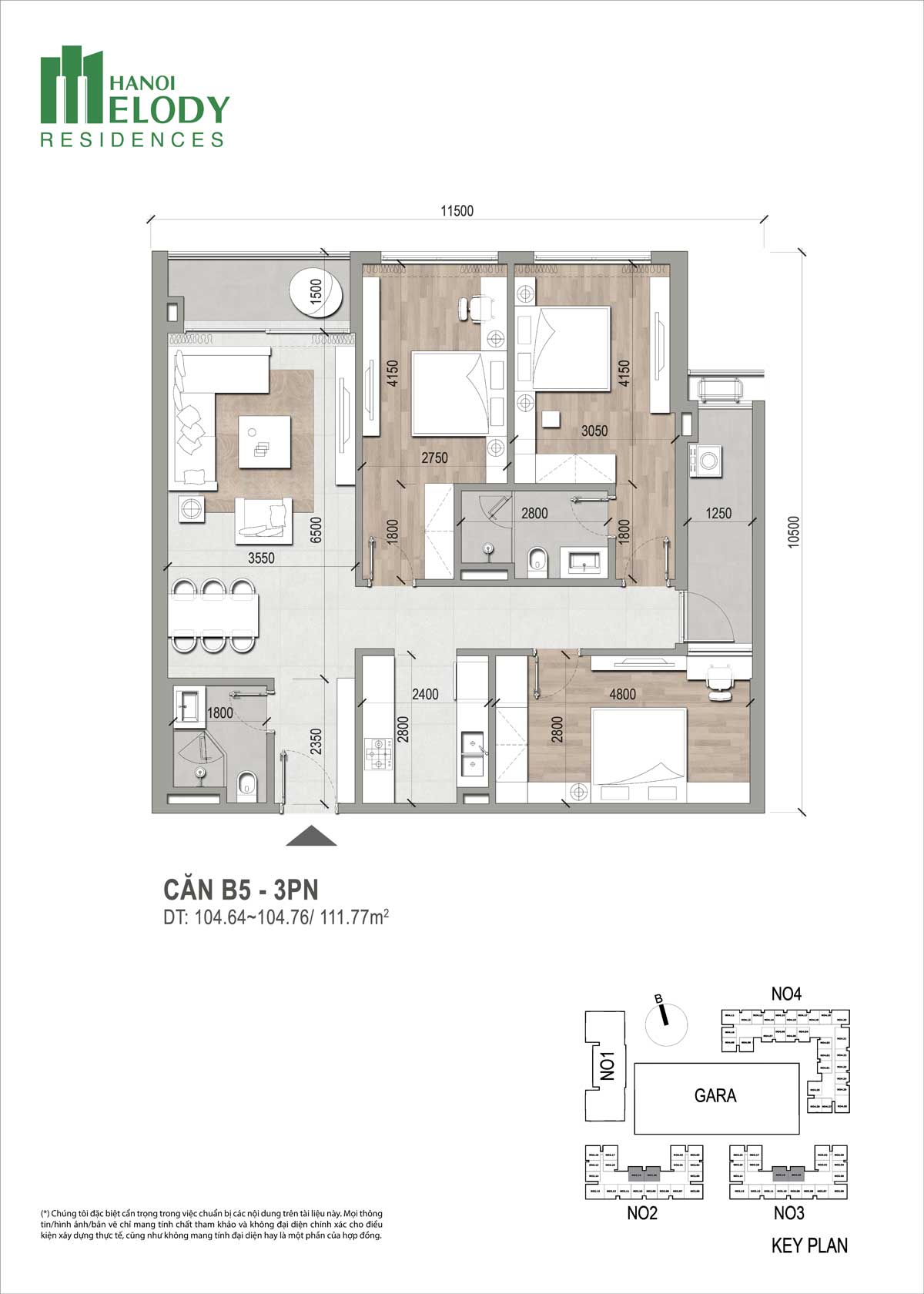Căn hộ 3PN H&agrave; Nội Melody Residences
