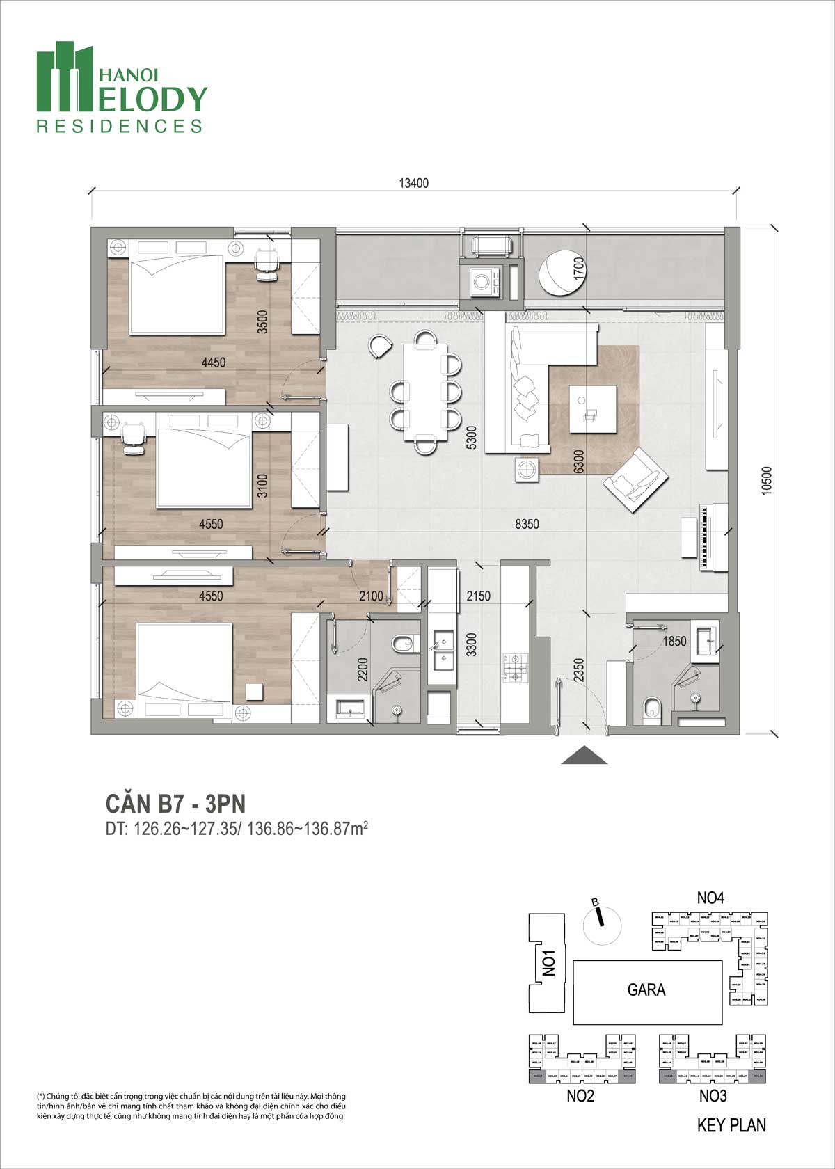 Căn hộ 3PN H&agrave; Nội Melody Residences