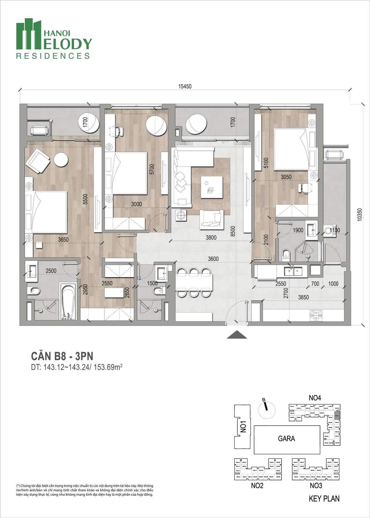 Căn hộ 3PN H&agrave; Nội Melody Residences