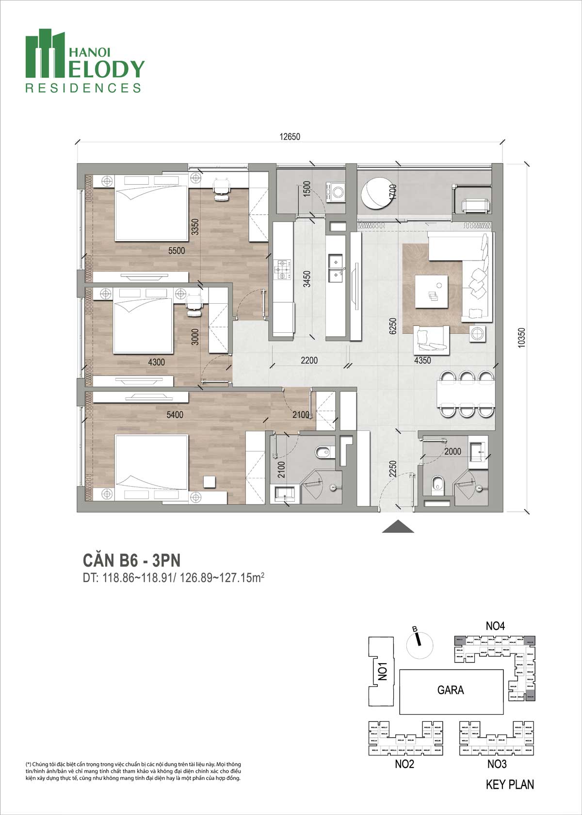 Căn hộ 3PN H&agrave; Nội Melody Residences