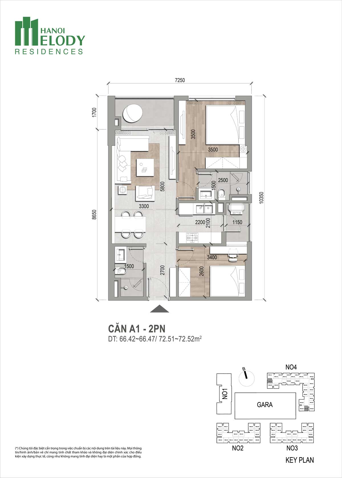Thiết kế Căn hộ 2PN H&agrave; Nội Melody Residences