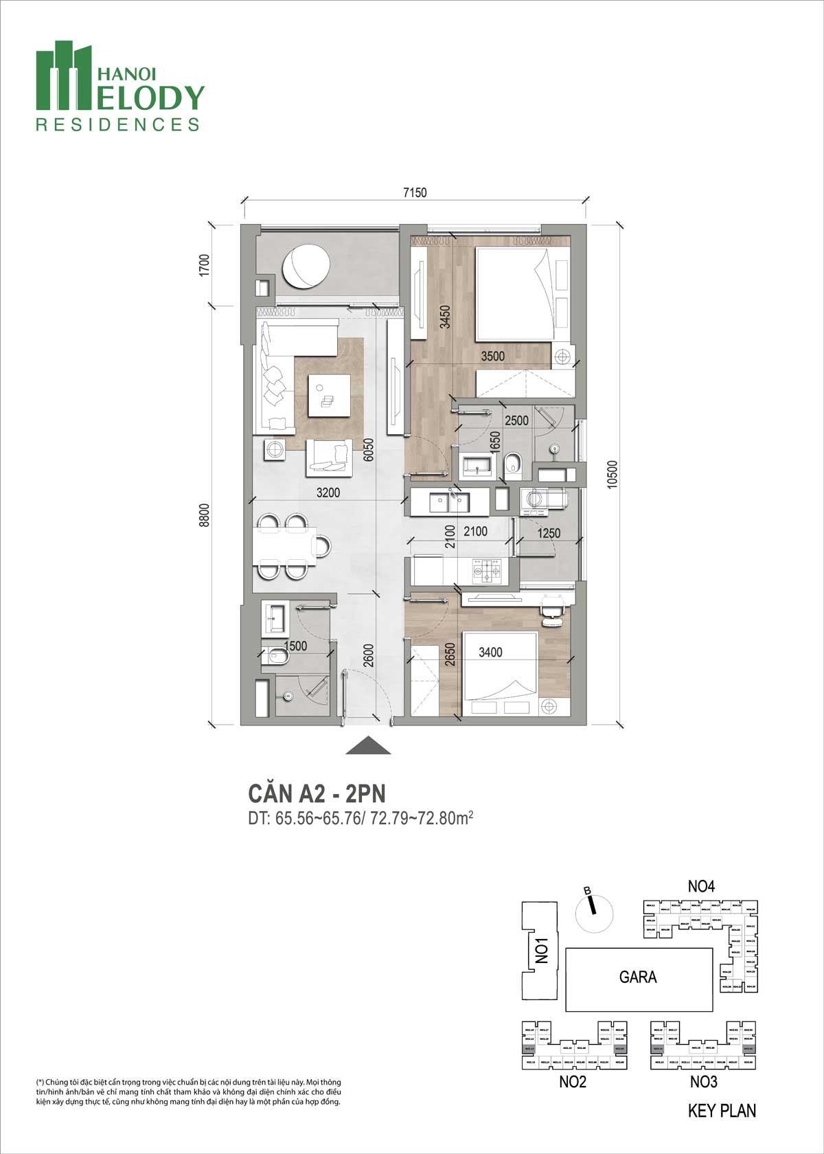 Thiết kế Căn hộ 2PN H&agrave; Nội Melody Residences