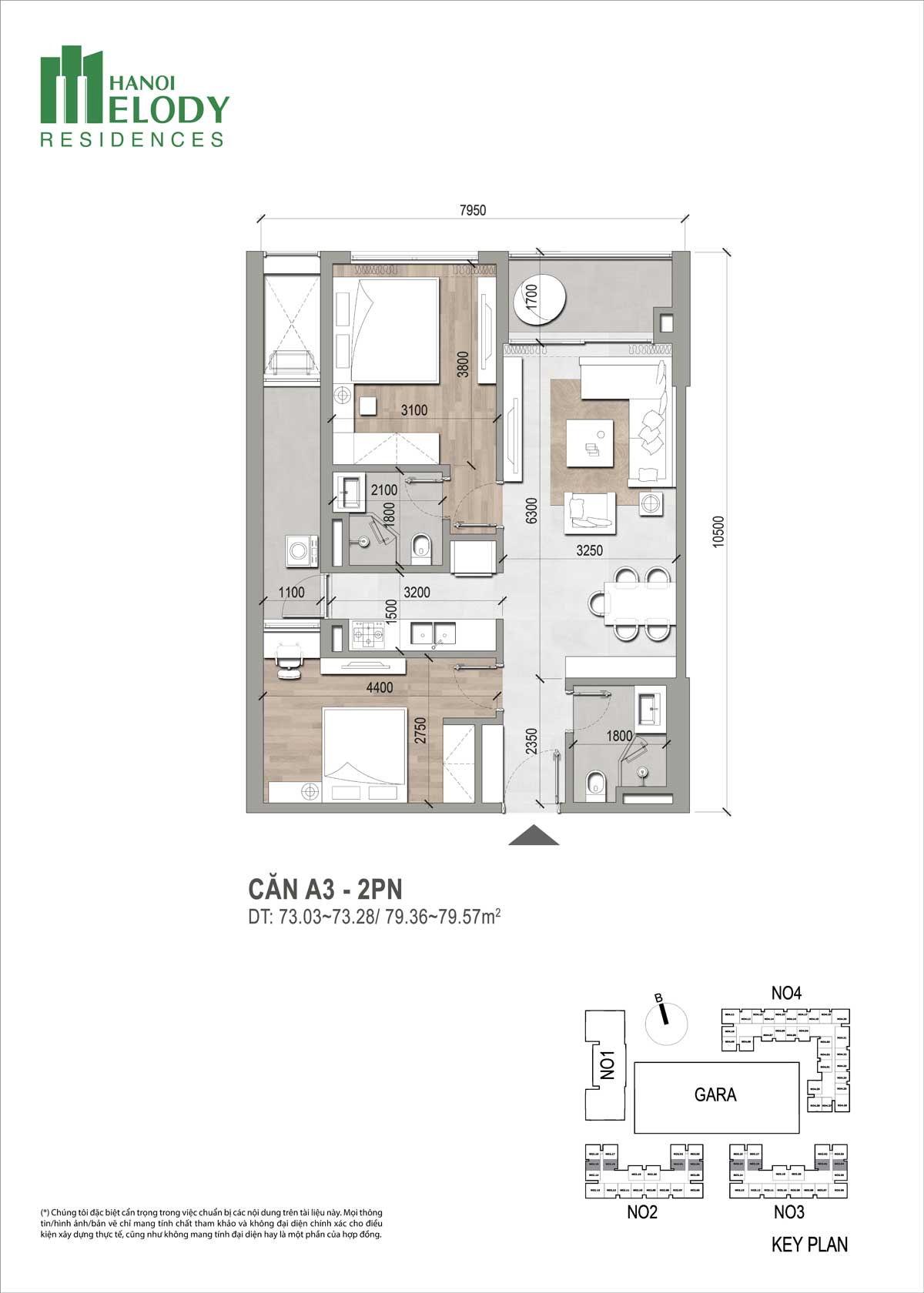 Thiết kế Căn hộ 2PN H&agrave; Nội Melody Residences