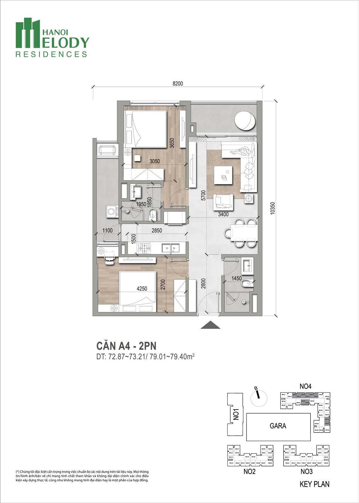 Thiết kế Căn hộ 2PN H&agrave; Nội Melody Residences