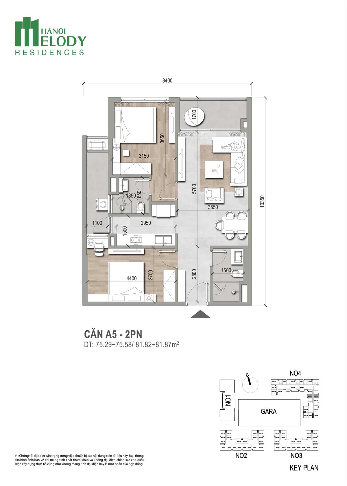 Thiết kế Căn hộ 2PN H&agrave; Nội Melody Residences
