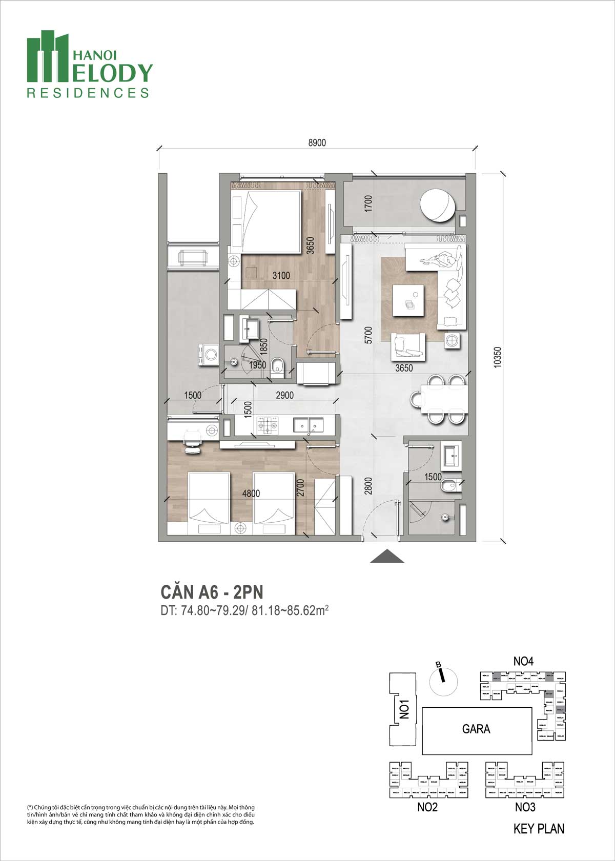 Thiết kế Căn hộ 2PN H&agrave; Nội Melody Residences