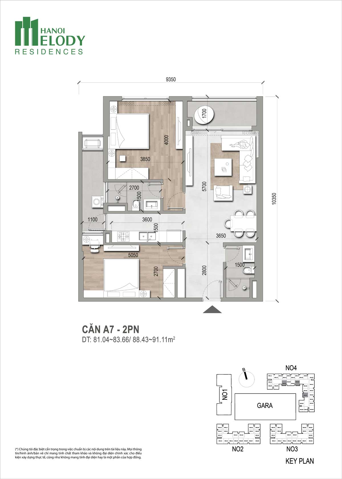 Thiết kế Căn hộ 2PN H&agrave; Nội Melody Residences