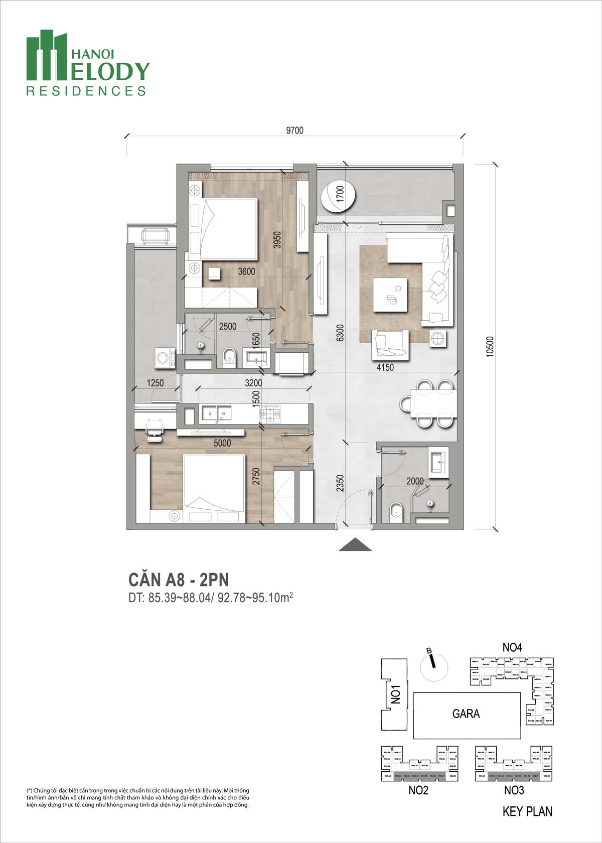 Thiết kế Căn hộ 2PN H&agrave; Nội Melody Residences