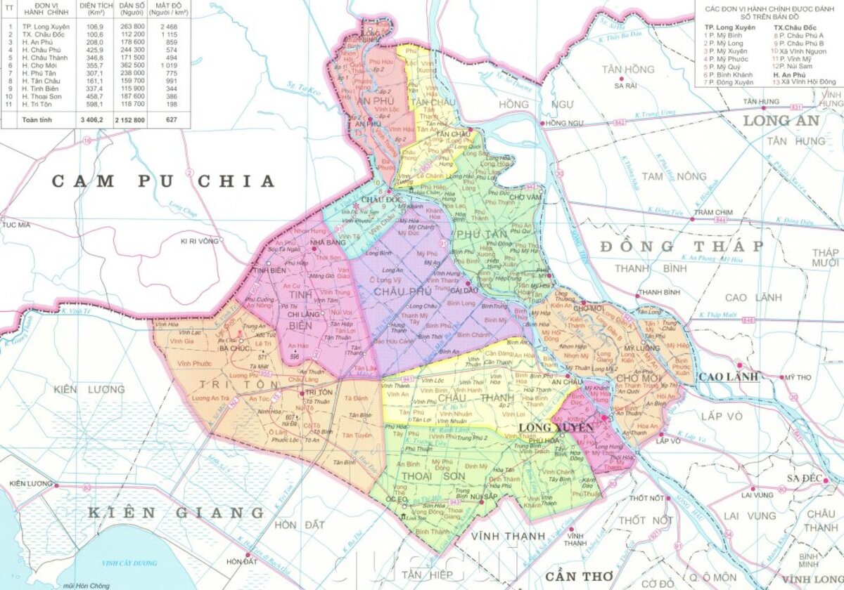 Bản đồ h&agrave;nh ch&iacute;nh Tỉnh An Giang